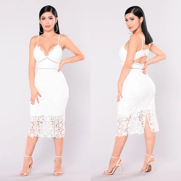 Fashion Nova | Dresses | Mariposa Floral Crochet Midi Lace Dress In White |  Poshmark